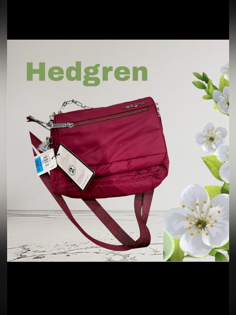 NWT Hedgren Burgundy Nylon Crossbody Bag with Silver Hardware Brand NEW